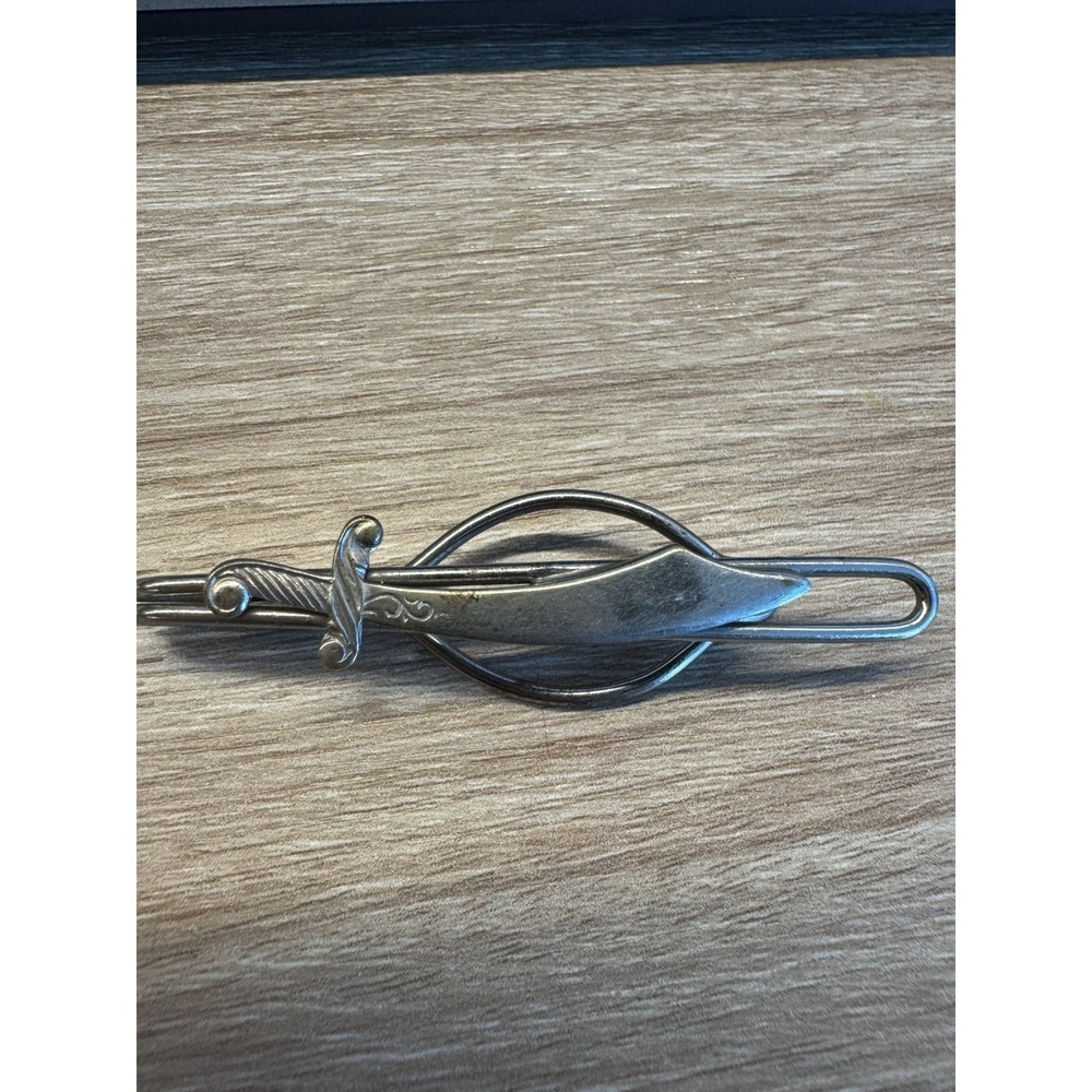 Vintage Saber Sword Tie Clip Silver tone Slide on